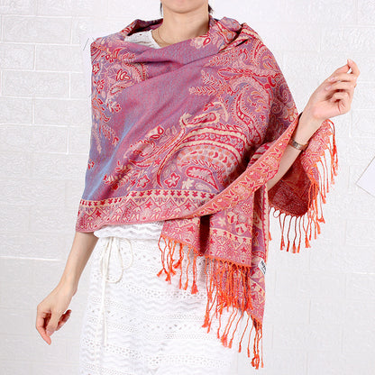 Étole Cachemire Élégance Rose Fuchsia à Motifs Paisley avec Franges