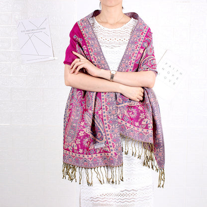 Étole Cachemire Élégance Rose Fuchsia à Motifs Paisley avec Franges