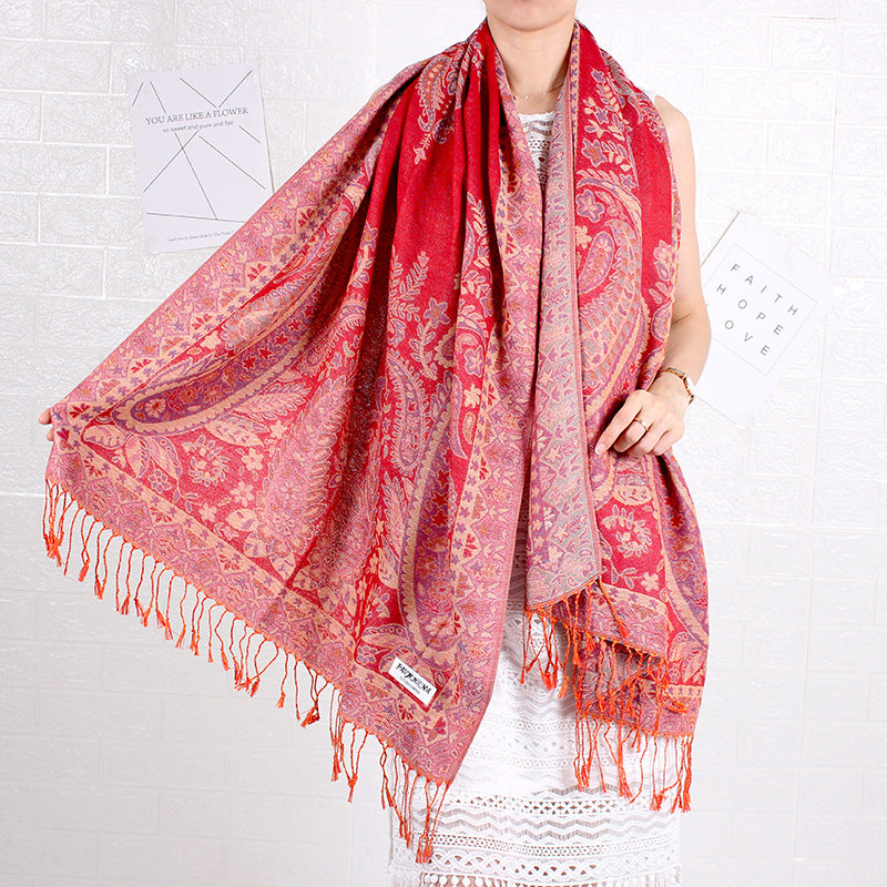 Étole Cachemire Élégance Rose Fuchsia à Motifs Paisley avec Franges