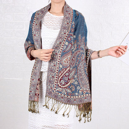 Étole Cachemire Élégance Rose Fuchsia à Motifs Paisley avec Franges