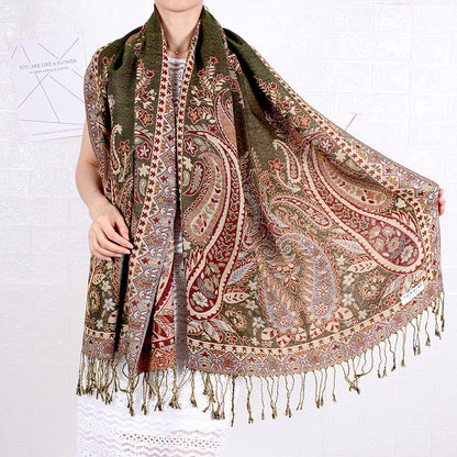 Étole Cachemire Élégance Rose Fuchsia à Motifs Paisley avec Franges