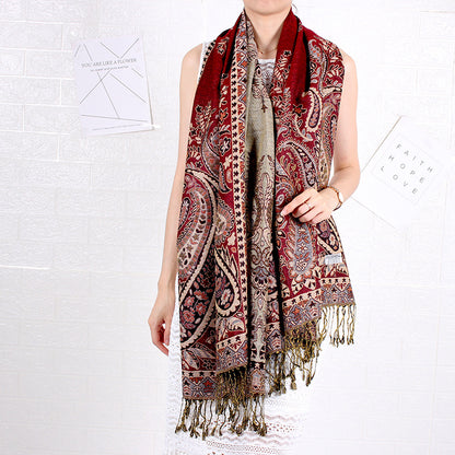 Étole Cachemire Élégance Rose Fuchsia à Motifs Paisley avec Franges