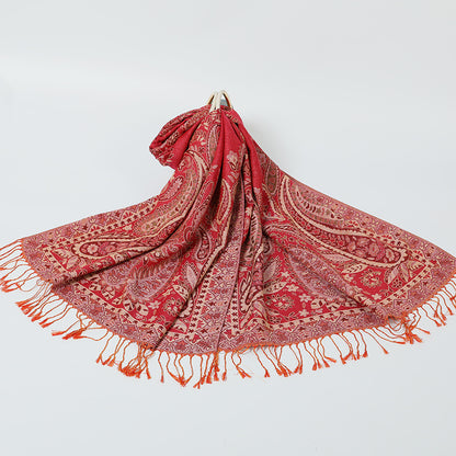 Étole Cachemire Élégance Rose Fuchsia à Motifs Paisley avec Franges